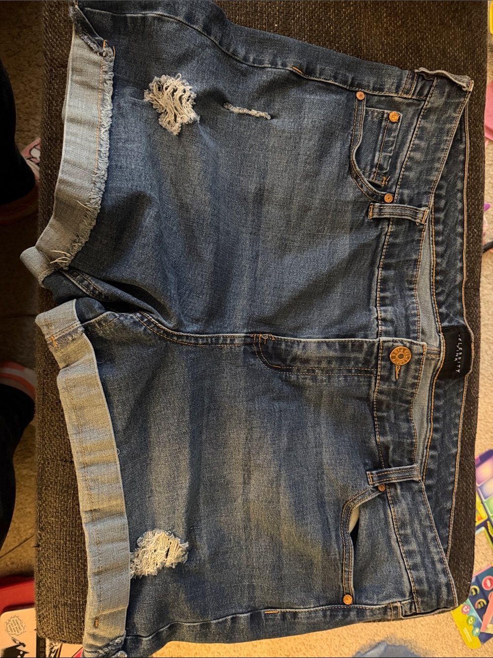 Celebrity Pink Dark Blue Distressed Roll-Cuff Denim Shorts